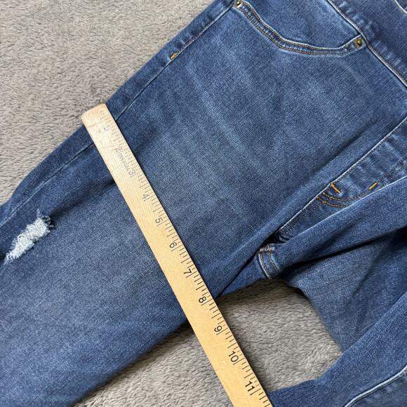 Spanx Distressed Skinny Denim Blue Jeans Jeggings Elastic Waist Raw Medium Tall - Picture 6 of 8